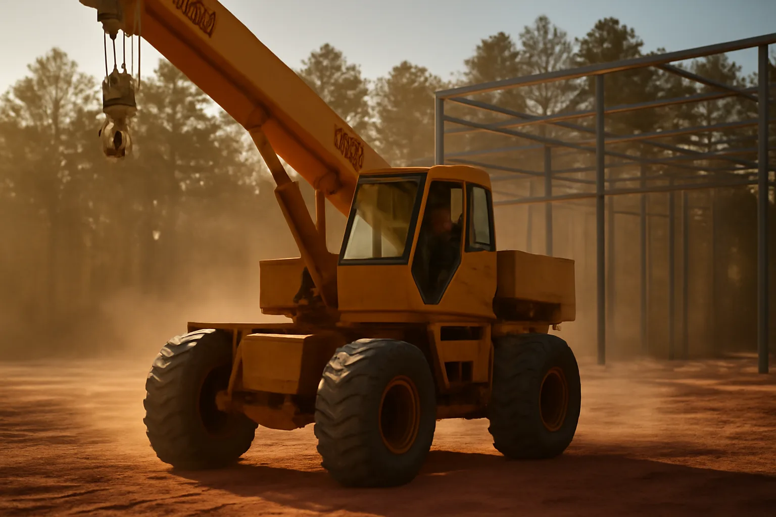Rough-terrain crane and operator on an Arkansas clay jobsite