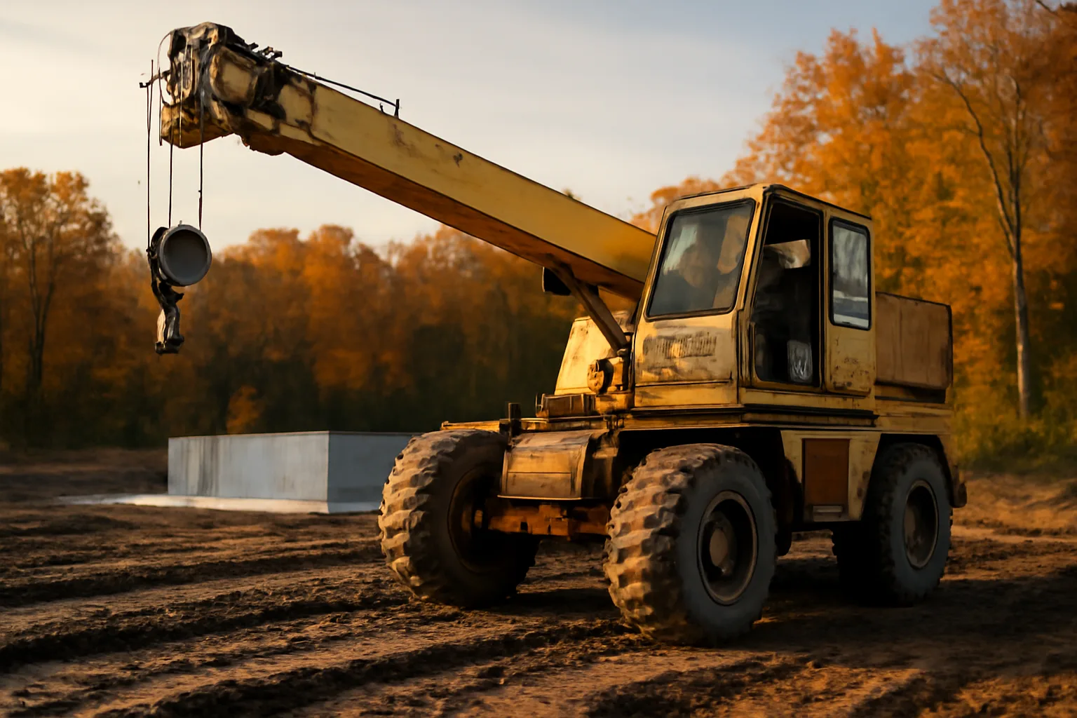 Rough terrain crane on a New England jobsite with operator in cab