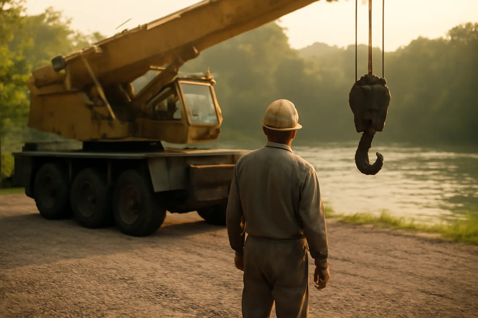 Operator standing beside a mobile crane on a Delaware jobsite