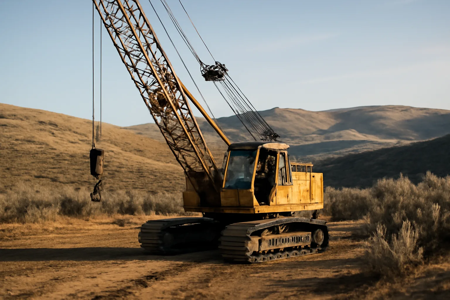 Crawler crane and operator on a winter Idaho foothills jobsite