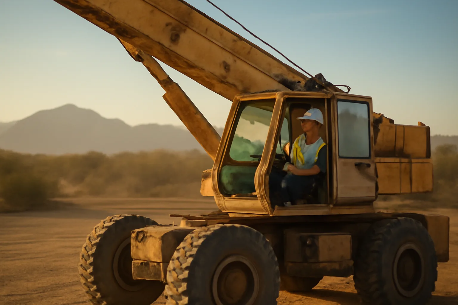 Crane operator at a mobile crane on an Arizona jobsite