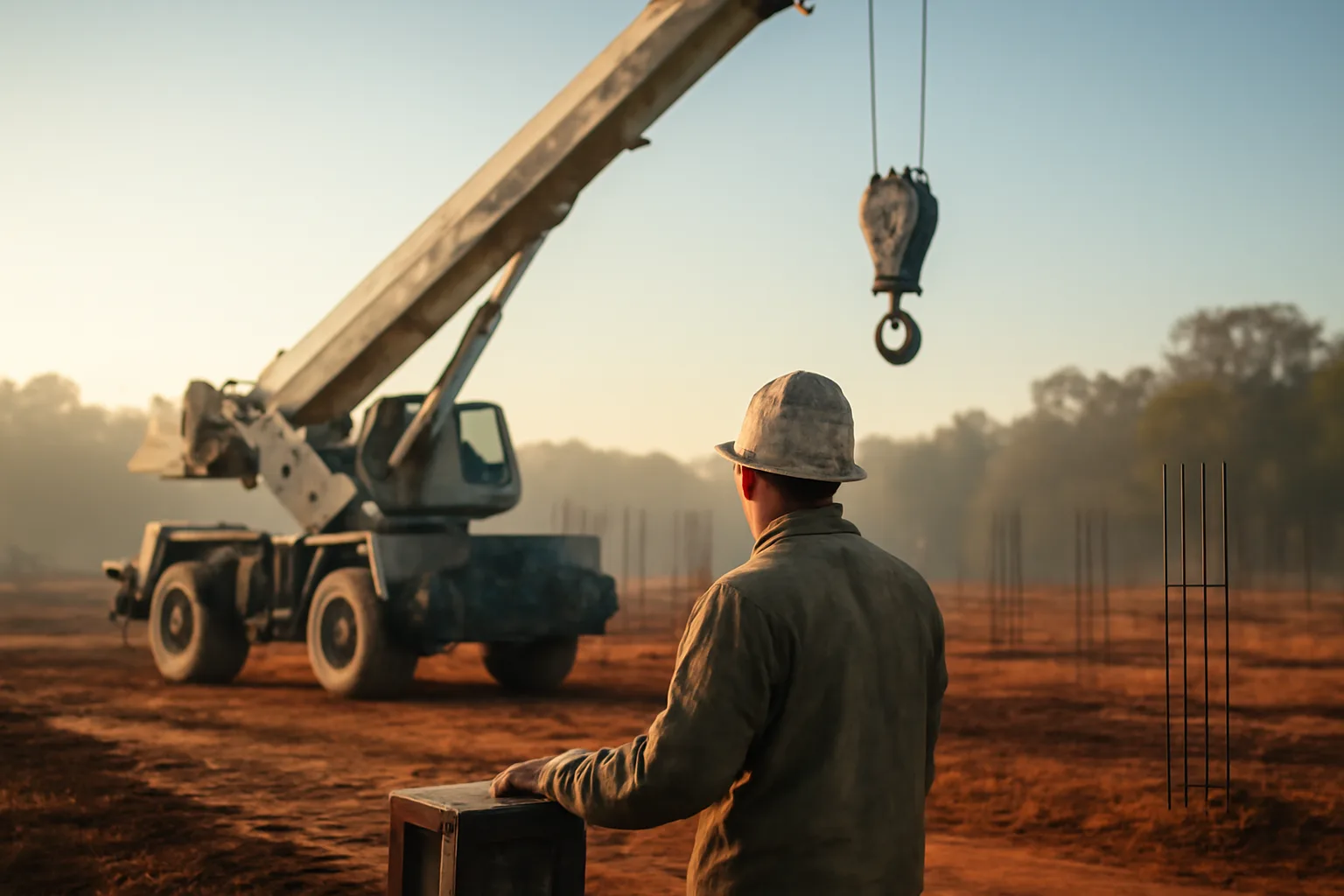 Crane operator beside a mobile crane on a Georgia jobsite