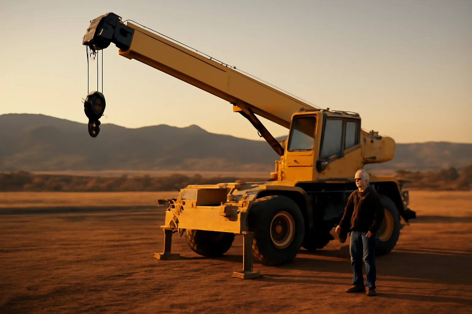 Crane operator standing beside a mobile crane in Colorado