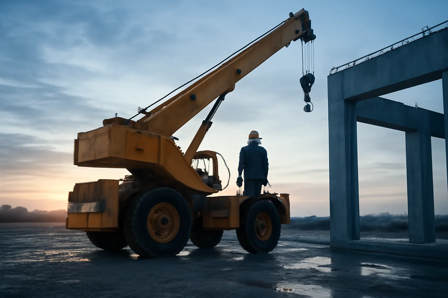 Crane operator on a jobsite crane at sunrise in Connecticut
