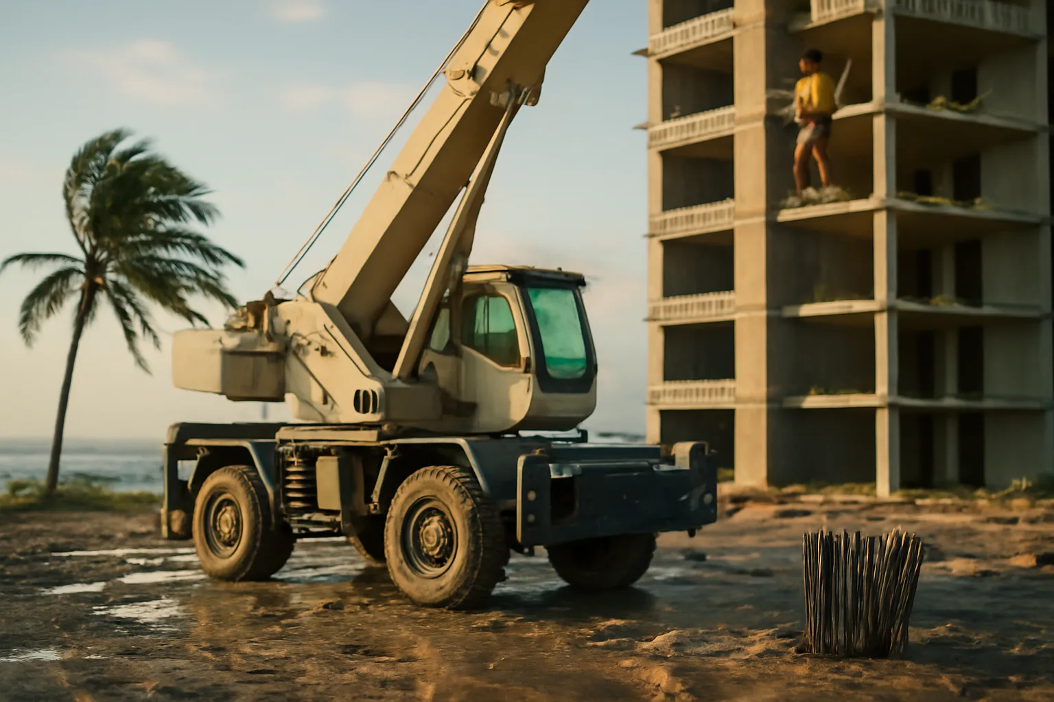 Mobile crane on a Florida jobsite with operator in the cab